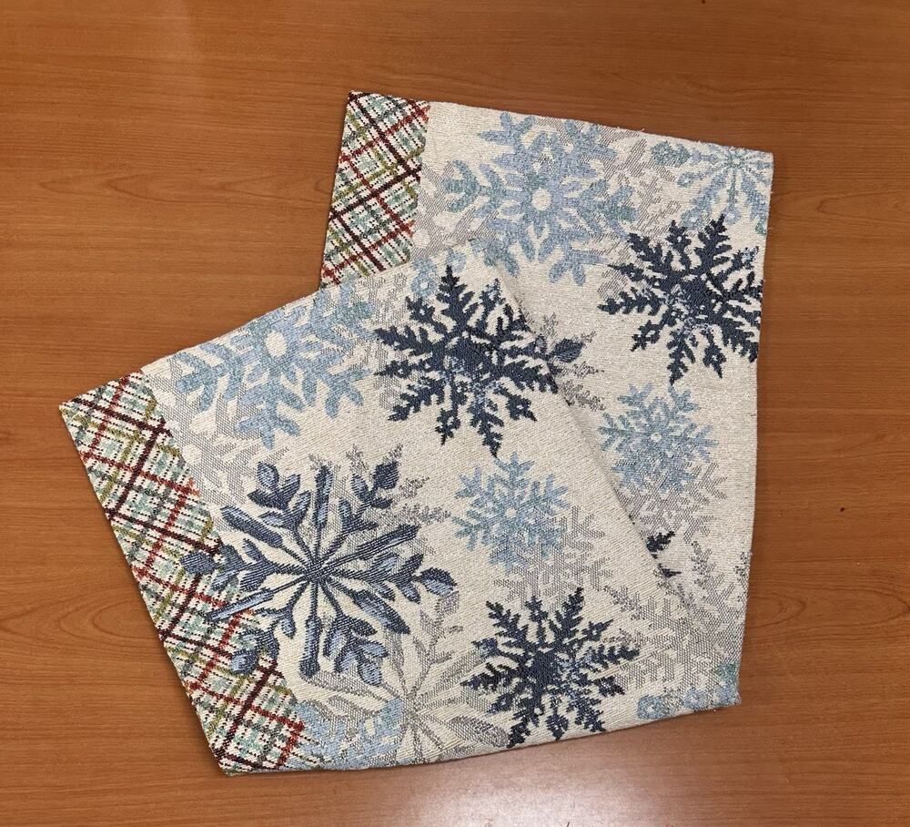 Holiday Table Runner Tapestry Plaid Snowflakes Cottagecore Christmas Winter